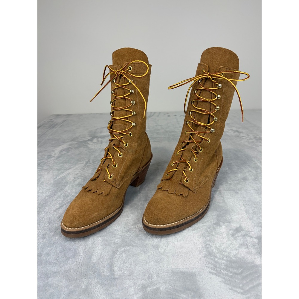 Vintage Abilene Boots Biltrite Womens Tan Suede Lace Up Kiltie Western USA 8